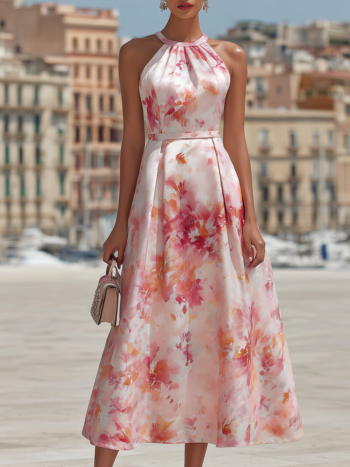 Violetta - Vestido midi halter con estampado floral de acuarela