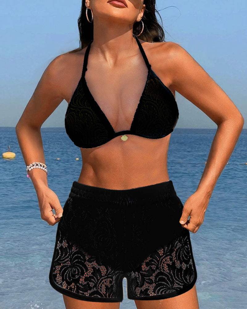 Laluna® | Elegante Conjunto de Bikini de Encaje Sólido