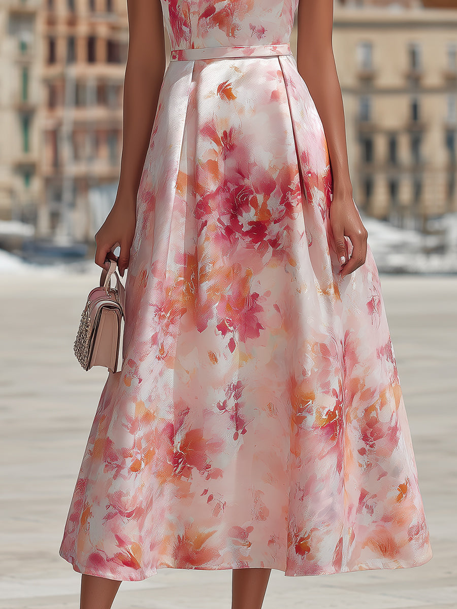 Violetta - Vestido midi halter con estampado floral de acuarela