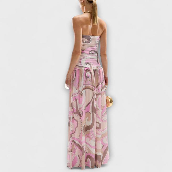 Tatum - Hermosos vestidos maxi en colores pastel con hombros descubiertos