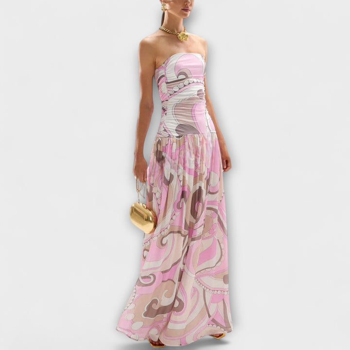 Tatum - Hermosos vestidos maxi en colores pastel con hombros descubiertos