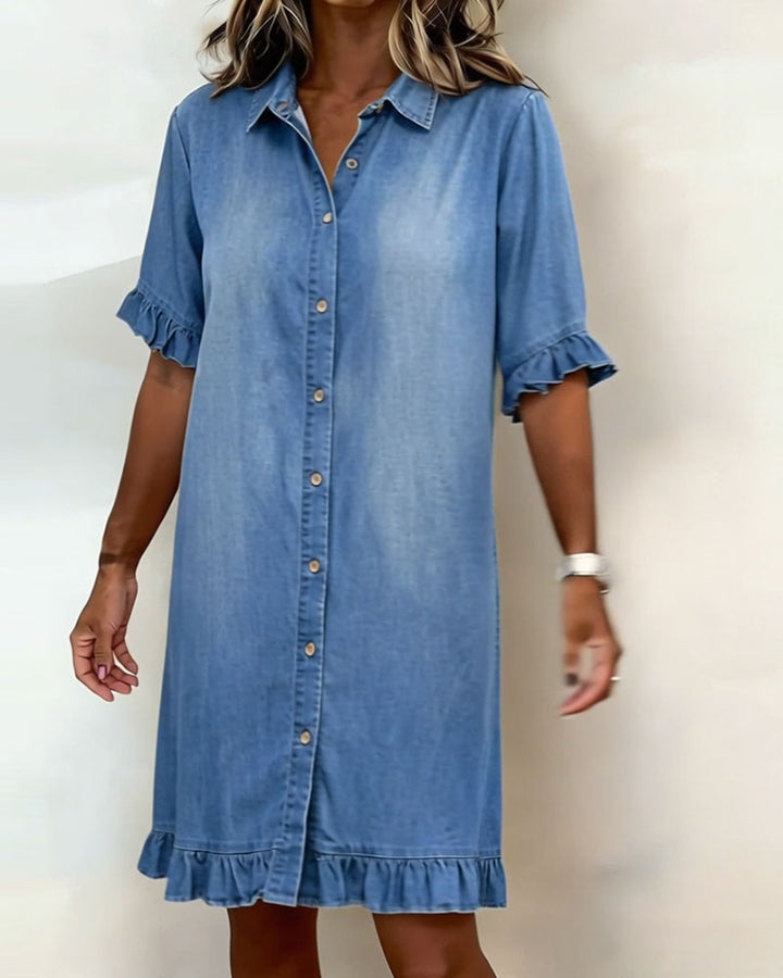 Clarissa® | Vestido de denim cómodo con pliegues favorecedores