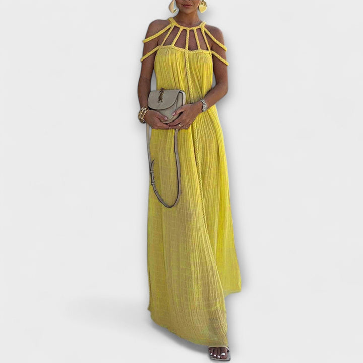 Briar - Vestido Maxi Chic de Mezcla de Lino con Tirantes Drapeados