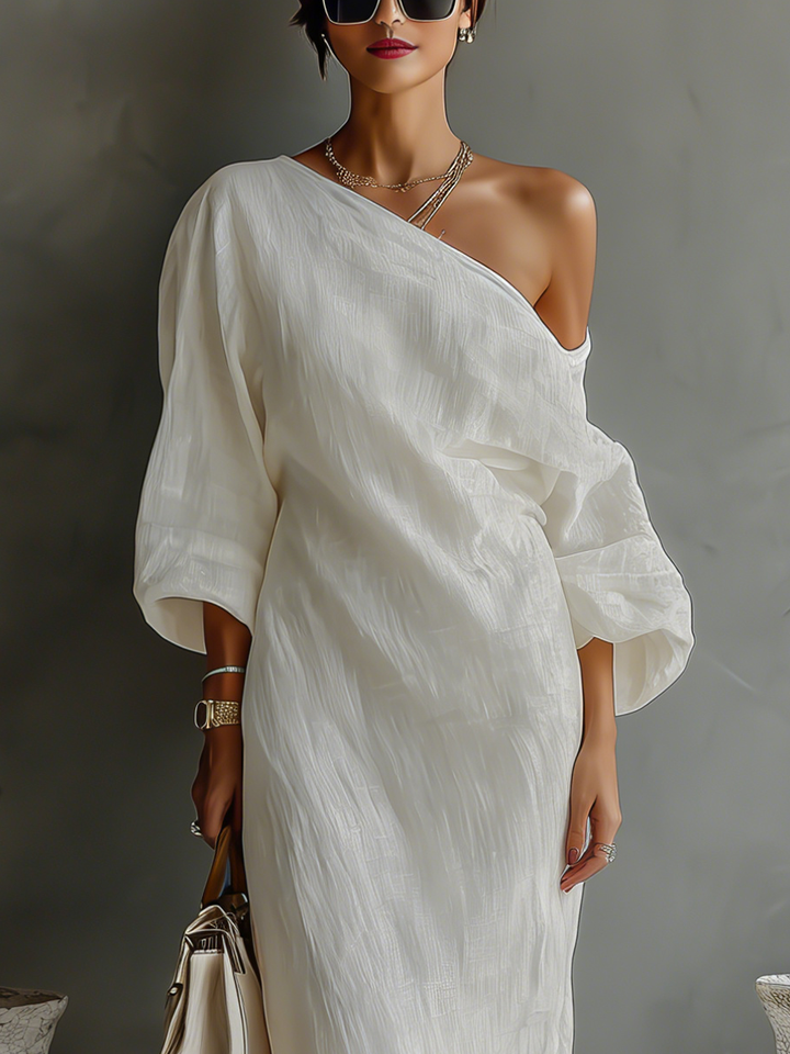 Aurora | Vestido Maxi Asimétrico de Un Hombro en Color Marfil