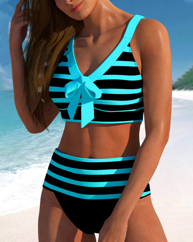 Laluna® | Bikini de Rayas de Cintura Alta