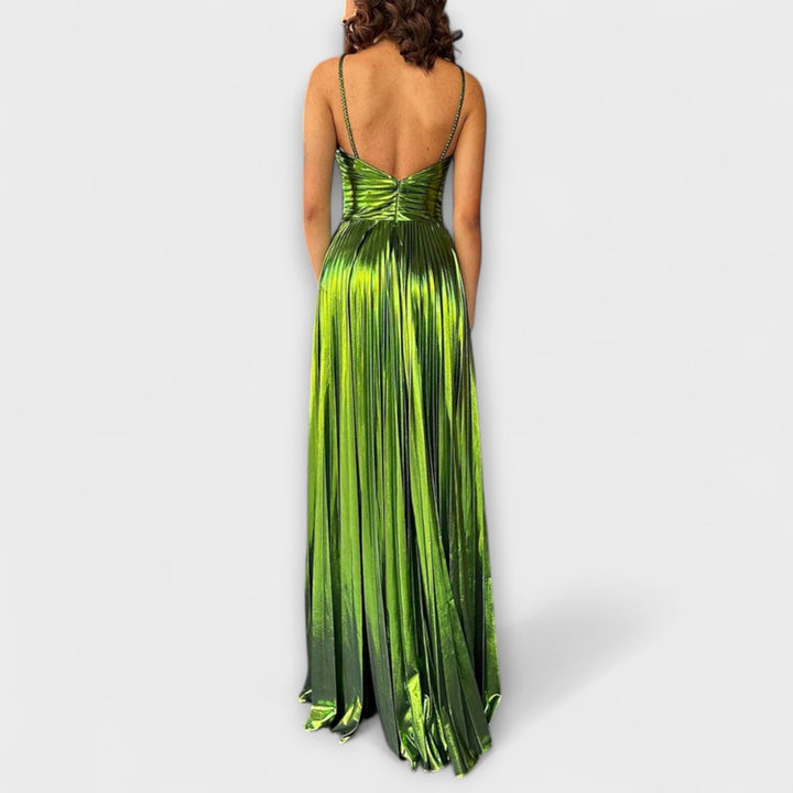 Vestido maxi con tela metálica