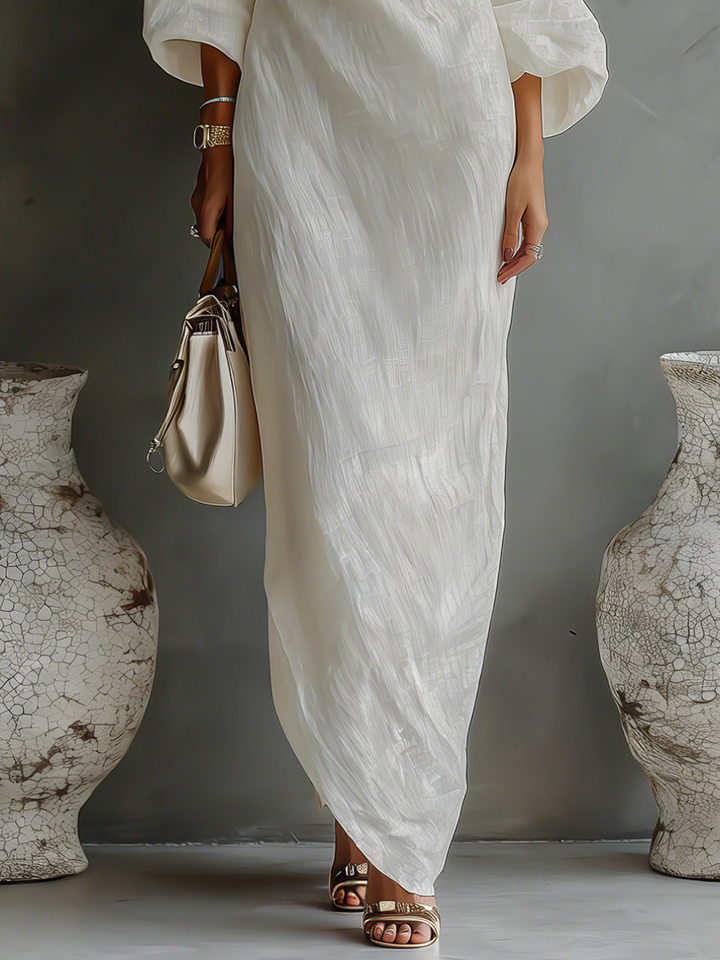 Aurora | Vestido Maxi Asimétrico de Un Hombro en Color Marfil
