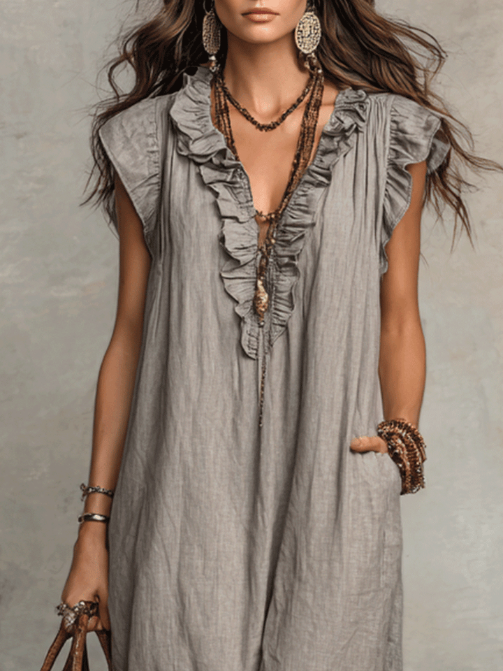 Vestido maxi bohemio sin mangas con escote en V y caída fluida