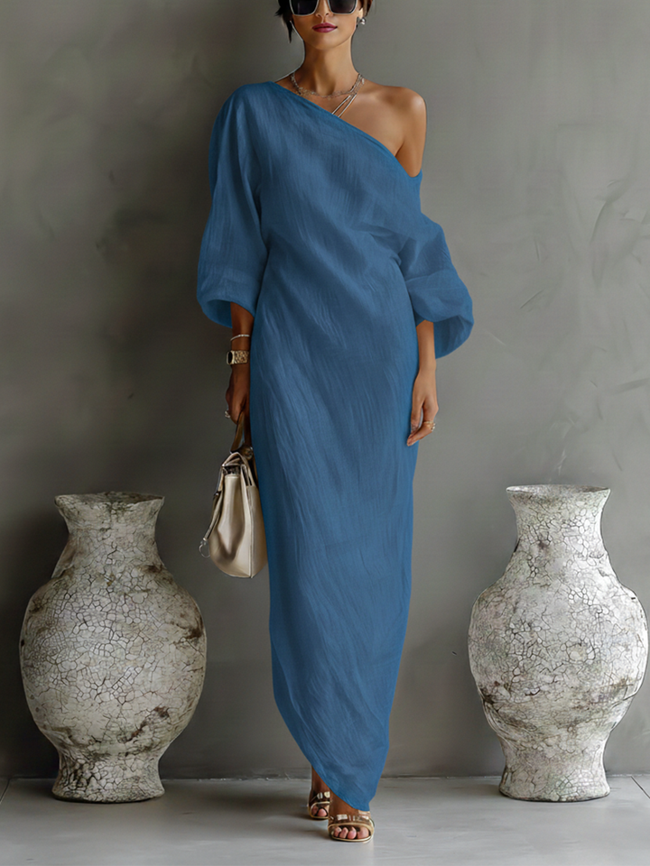 Aurora | Vestido Maxi Asimétrico de Un Hombro en Color Marfil