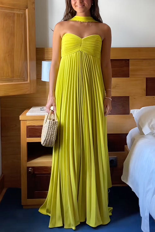 Katrina - Vestido maxi sin mangas con cordones y falda plisada