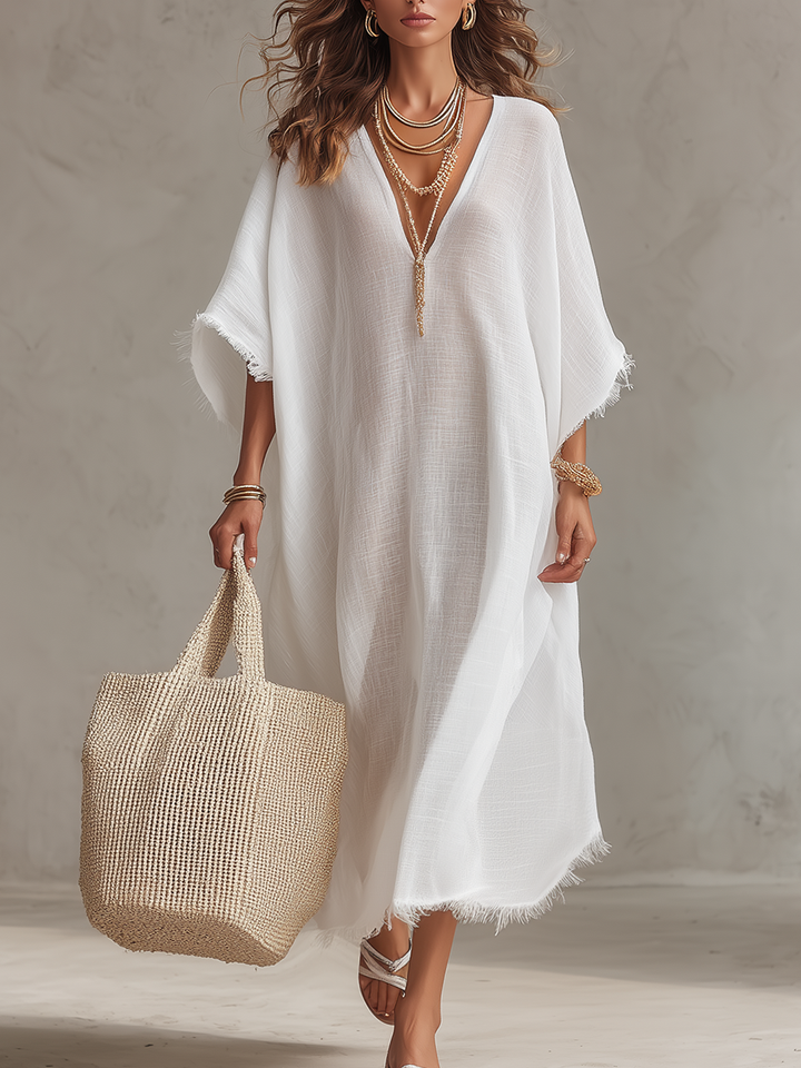 Vestido midi holgado con escote en V