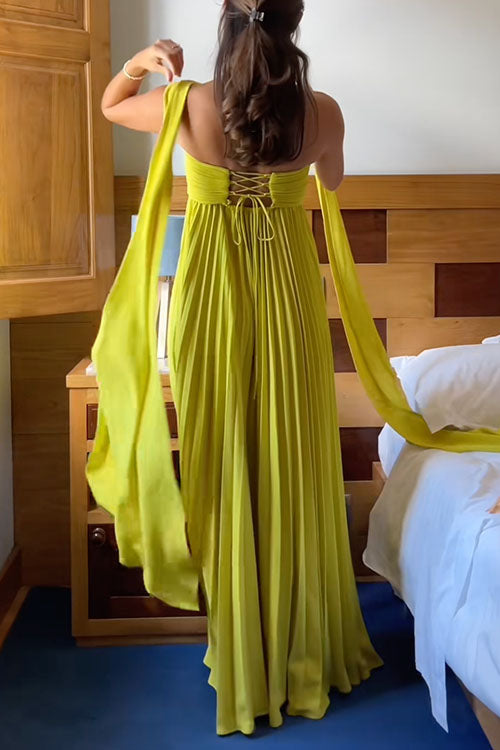 Katrina - Vestido maxi sin mangas con cordones y falda plisada