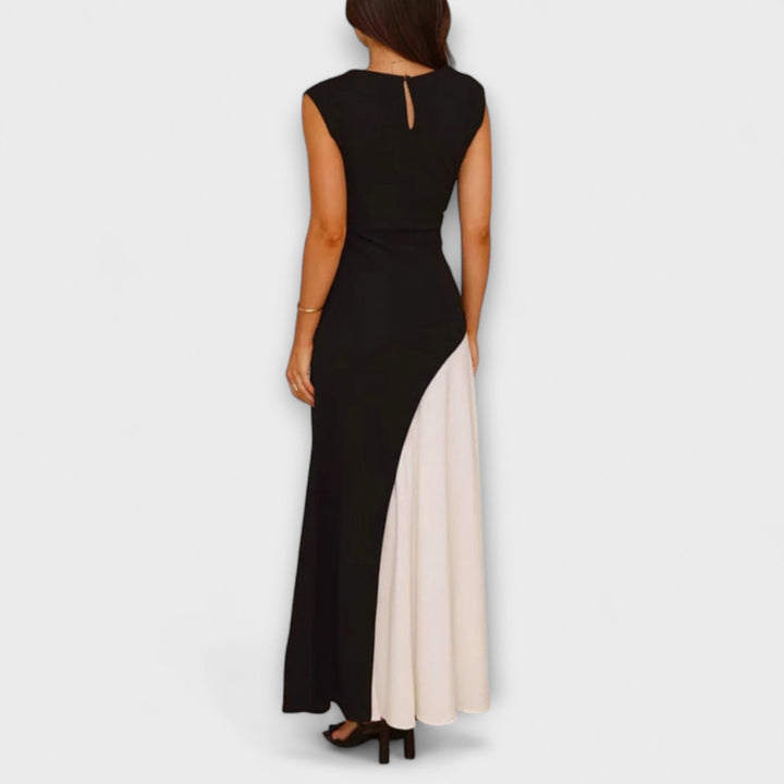Isabel - Vestido monocromático con bloque de color en la cintura
