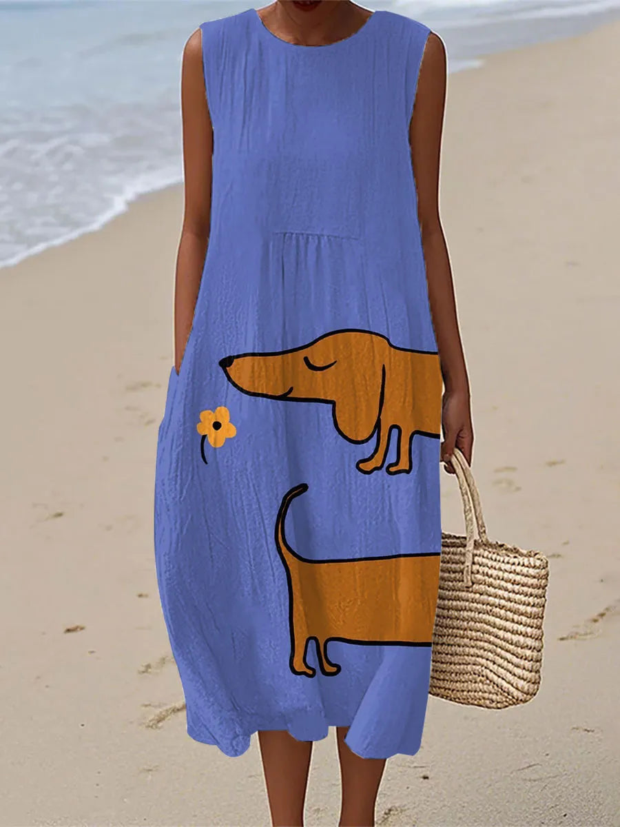 Sadie | Vestido de Lino con Diseño de Dachshund para Mujer
