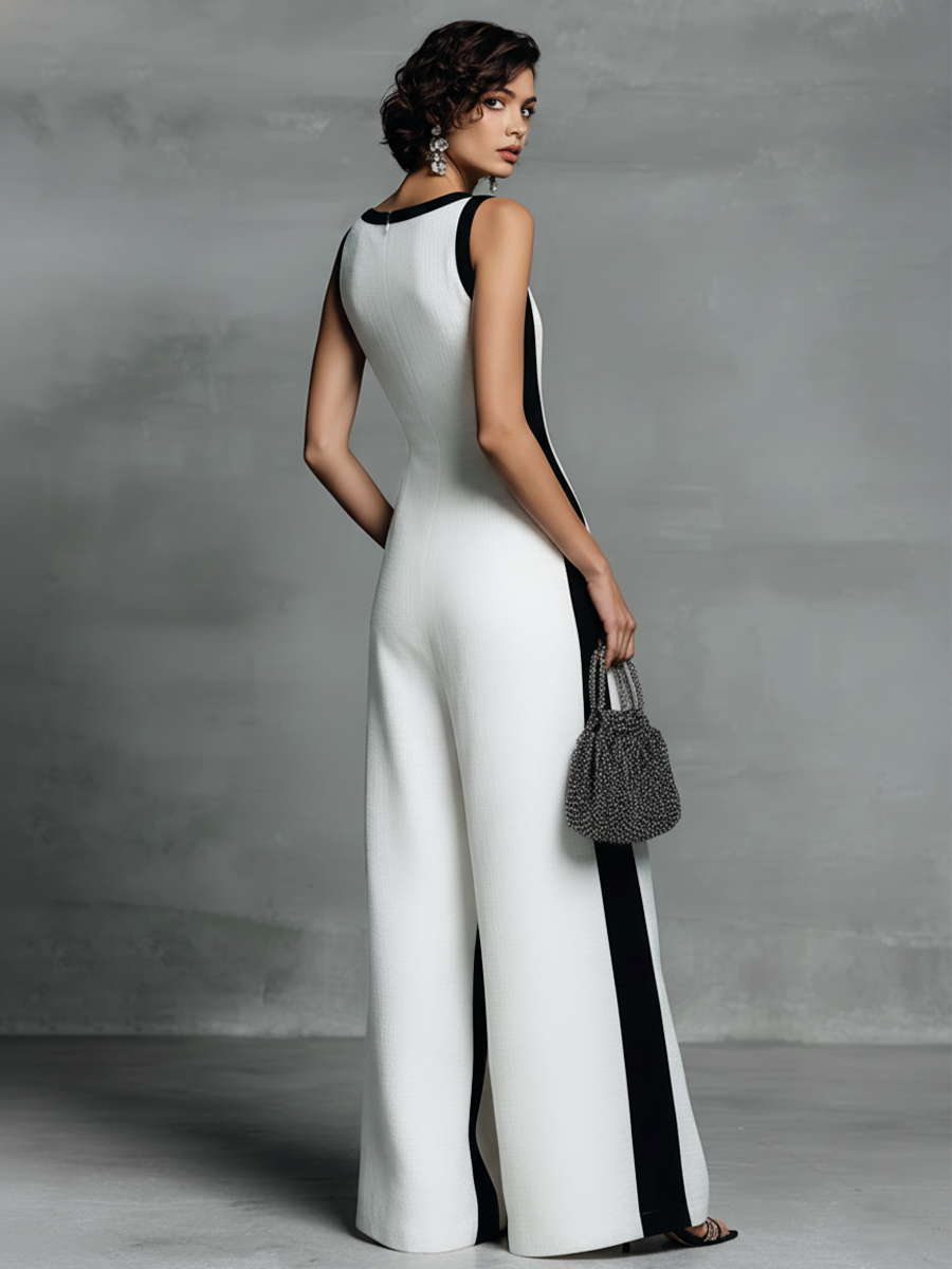 Celine | Mono de Pierna Ancha Bicolor en Blanco y Negro