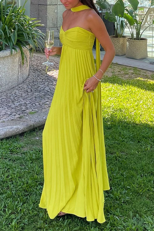Katrina - Vestido maxi sin mangas con cordones y falda plisada