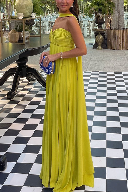 Katrina - Vestido maxi sin mangas con cordones y falda plisada