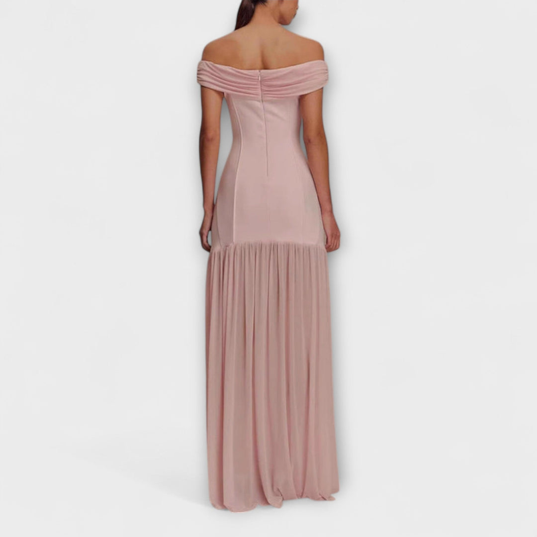Maelie - Elegante vestido maxi bodycon sin tirantes con adornos florales