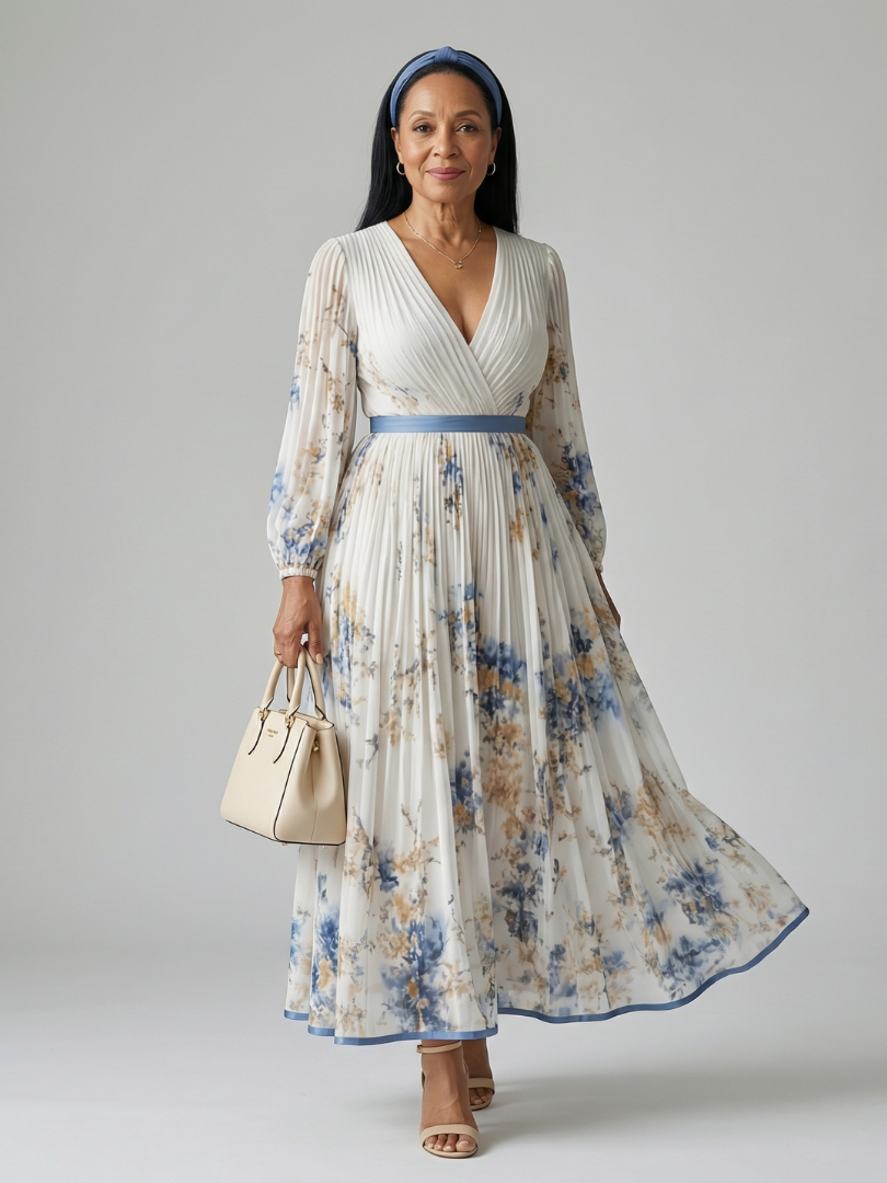 Natalia™ | Vestido midi envolvente plisado