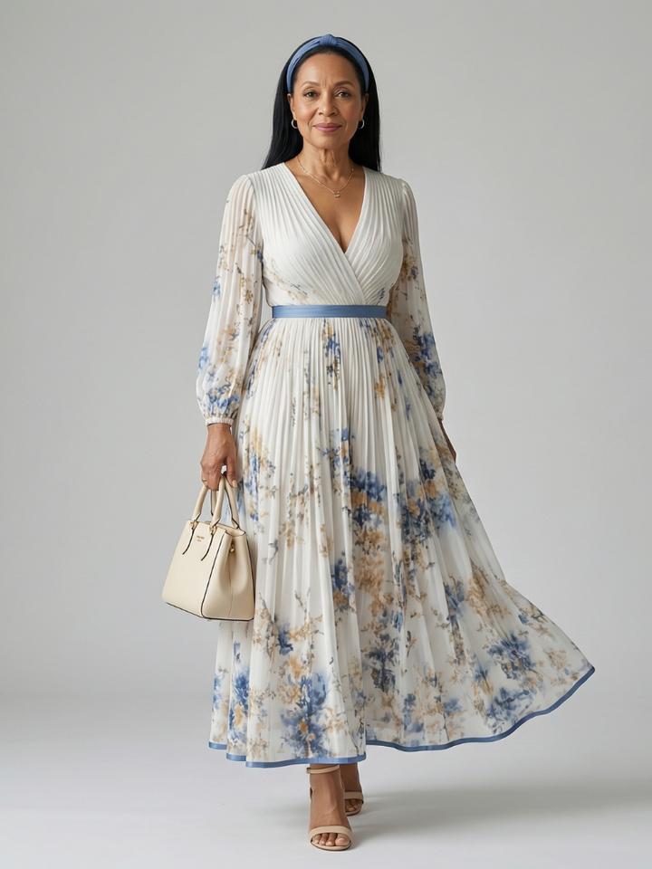 Natalia™ | Vestido midi envolvente plisado