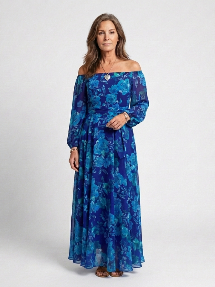 Aspen | Vestido maxi floral de hombros descubiertos