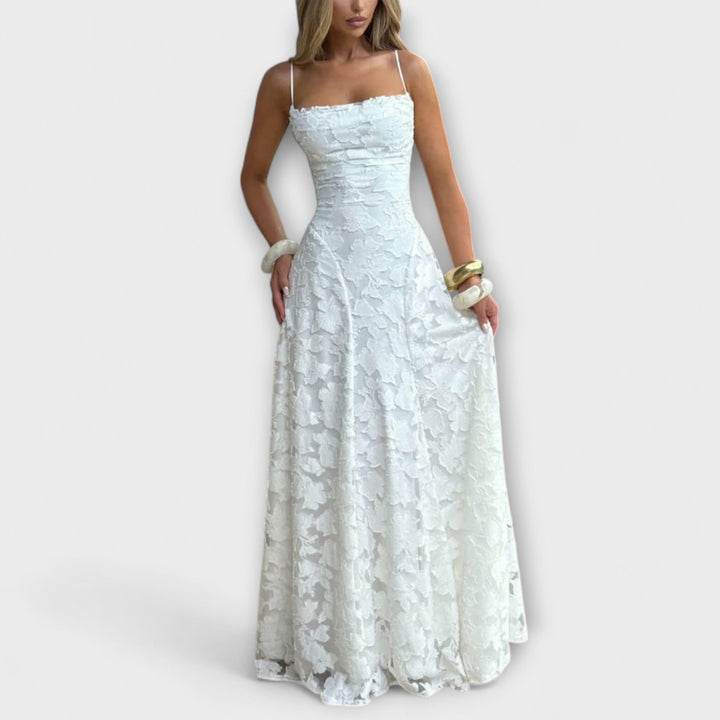 Emberly - vestido maxi elegante de tejido jacquard