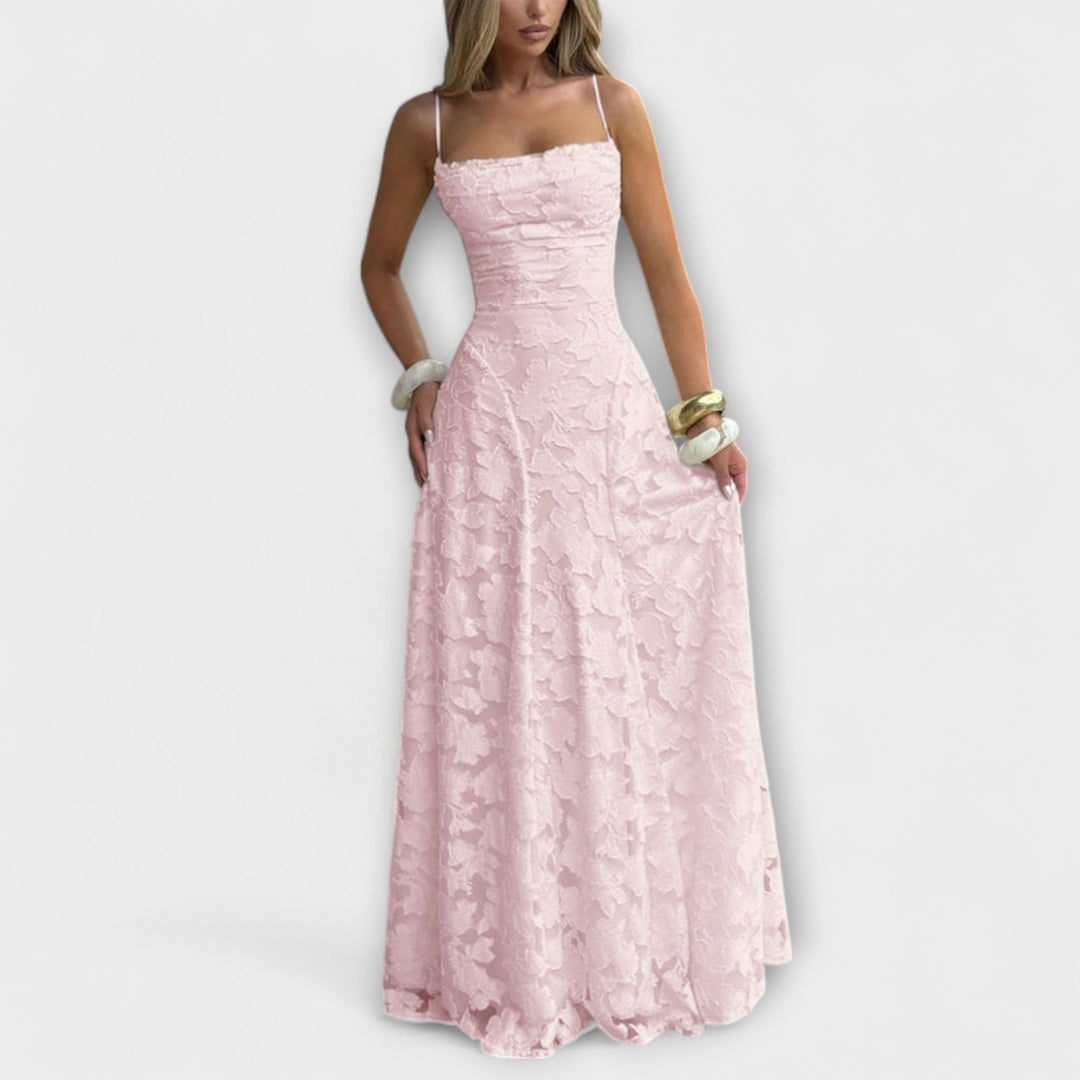 Emberly - vestido maxi elegante de tejido jacquard