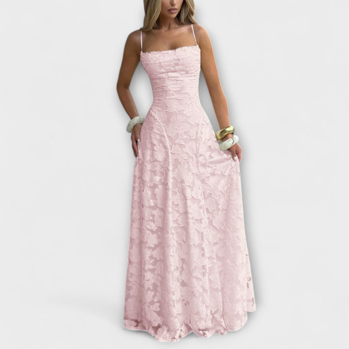 Emberly - vestido maxi elegante de tejido jacquard