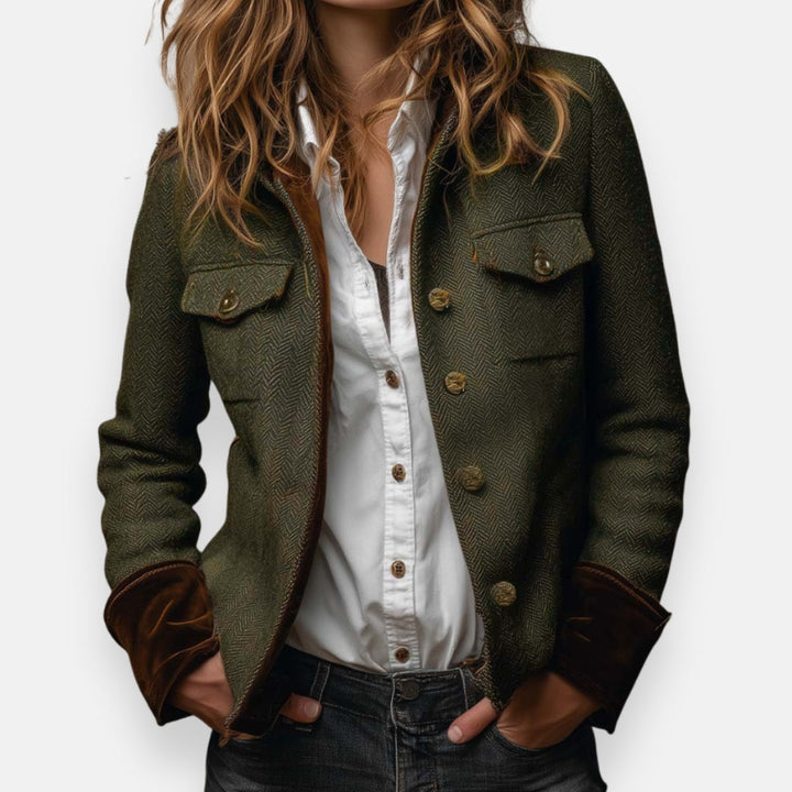Corrie - Chaqueta de Tweed con Acabados de Terciopelo