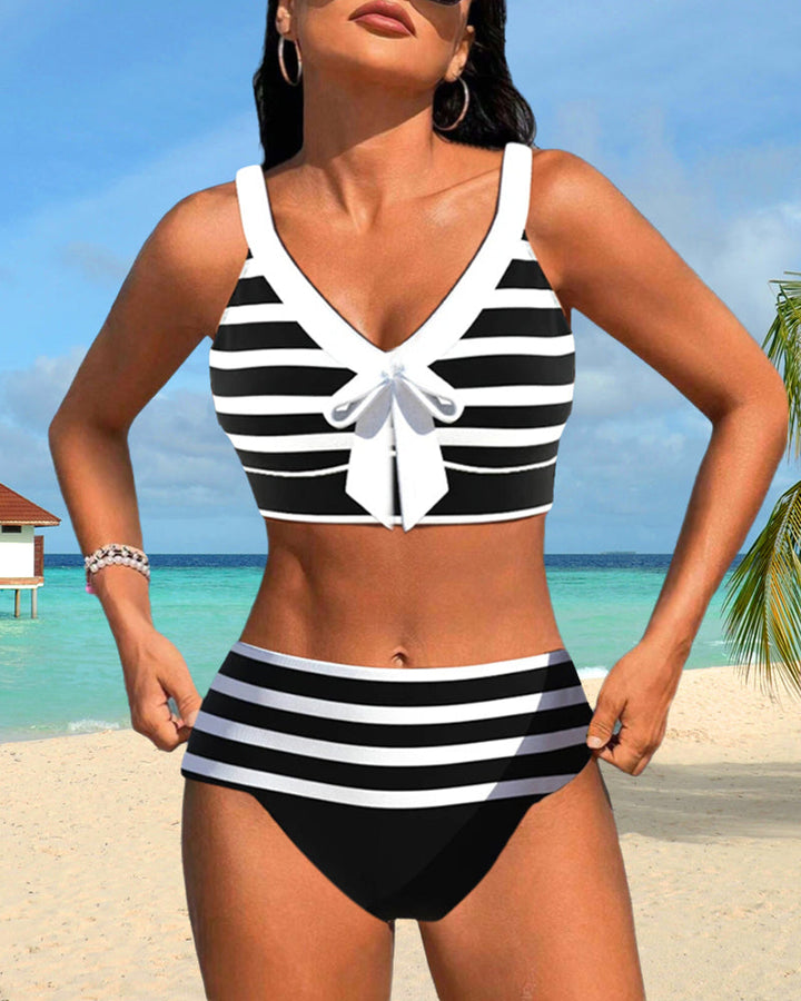 Laluna® | Bikini de Rayas de Cintura Alta