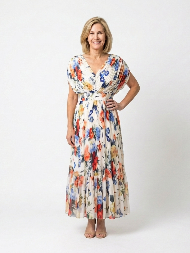 Vestido Midi Corto Plisado Sin Mangas Savannah