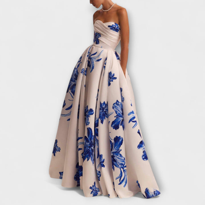 Rosalie - Vestido maxi floral chic con hombros al descubierto