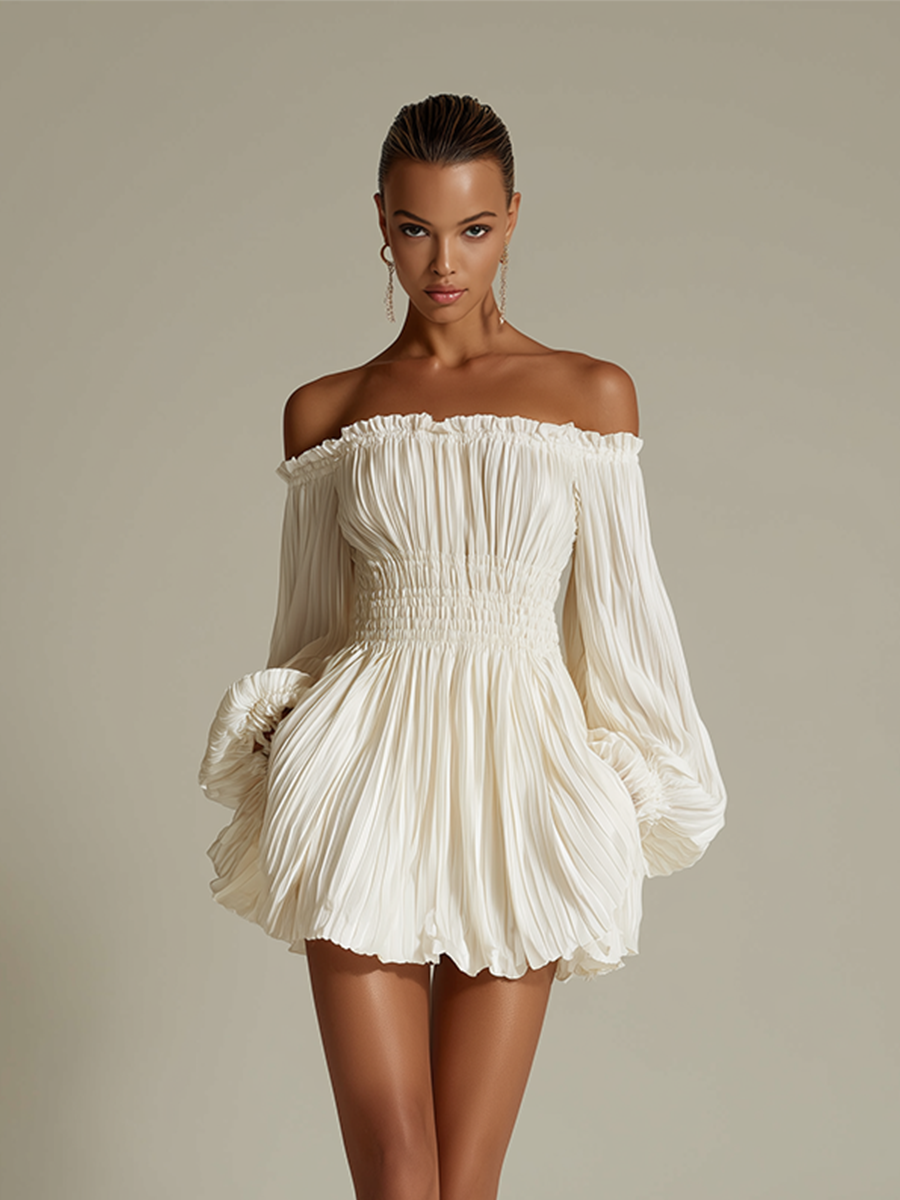 Lily - Vestido Plisado en Color Marfil