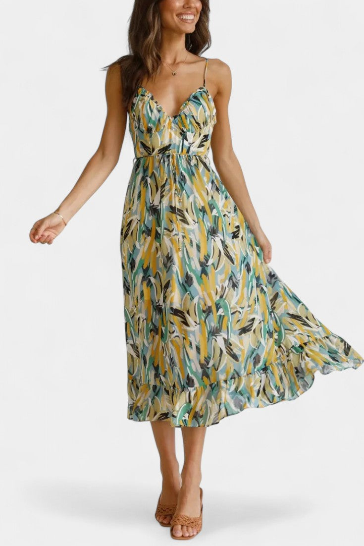 Vestido Midi de Impresión Vibrante Fiona