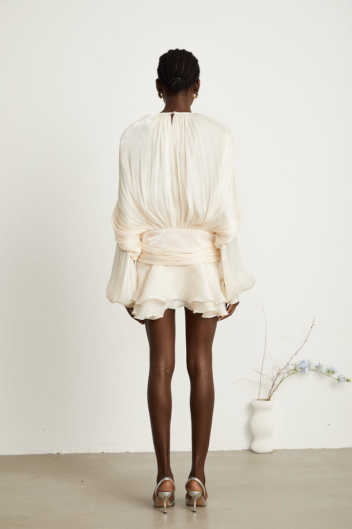 Vestido Mini Plisado Eugénie con Volantes