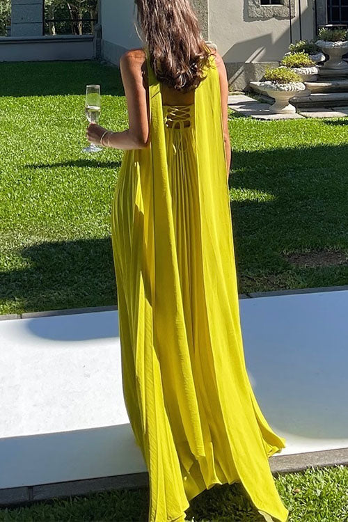 Katrina - Vestido maxi sin mangas con cordones y falda plisada