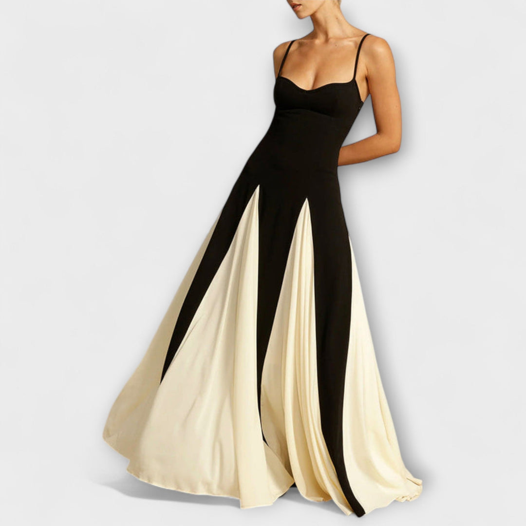 Ember - Vestido maxi de silueta en A con paneles de tul, elegancia clásica