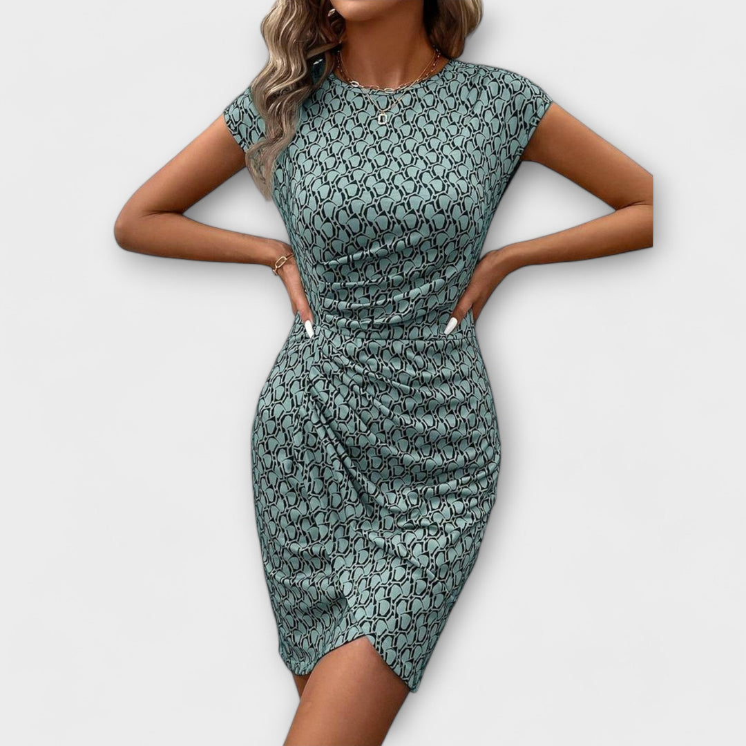 Emma - Vestido de manga corta en forma de tulipán con estampado all-over