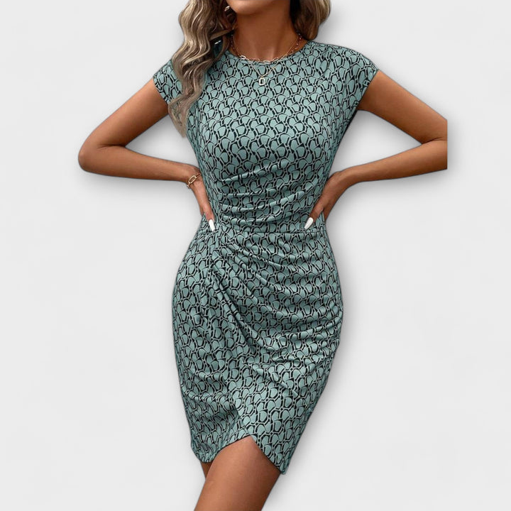 Emma - Vestido de manga corta en forma de tulipán con estampado all-over