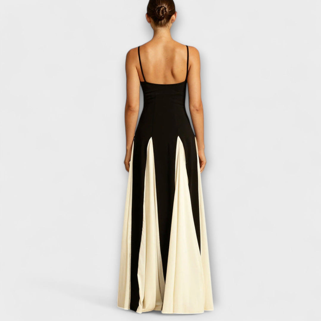 Ember - Vestido maxi de silueta en A con paneles de tul, elegancia clásica