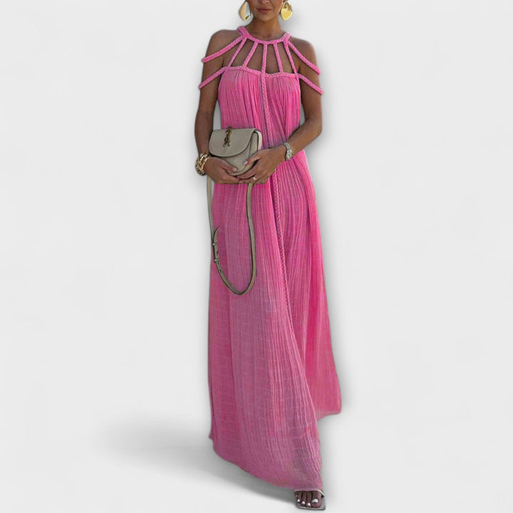 Briar - Vestido Maxi Chic de Mezcla de Lino con Tirantes Drapeados