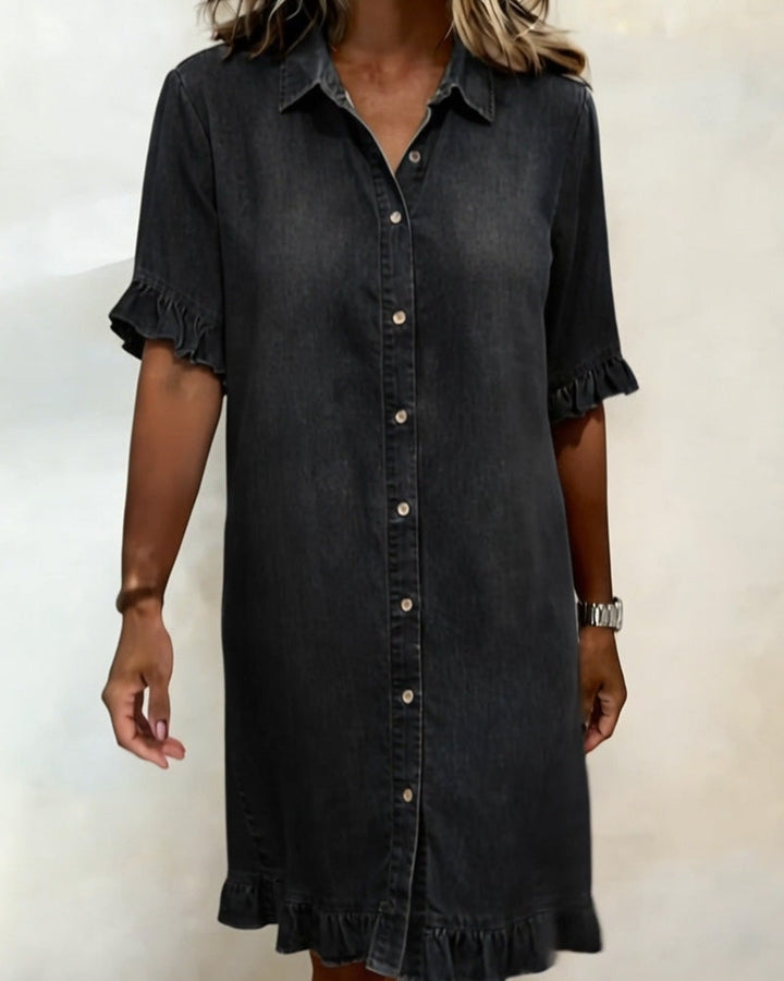 Clarissa® | Vestido de denim cómodo con pliegues favorecedores