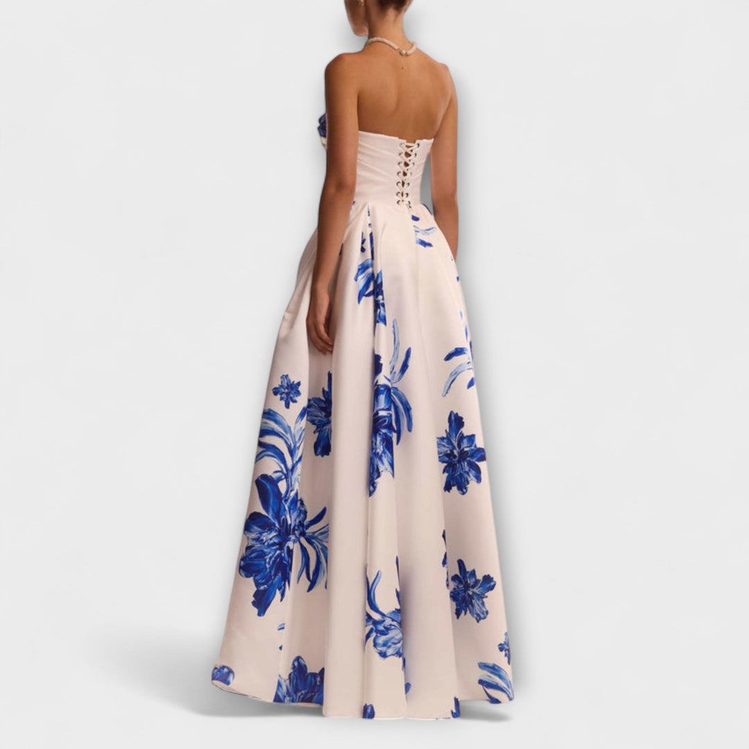 Rosalie - Vestido maxi floral chic con hombros al descubierto