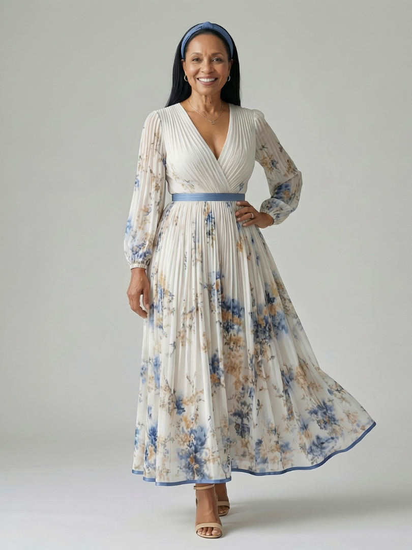 Natalia™ | Vestido midi envolvente plisado