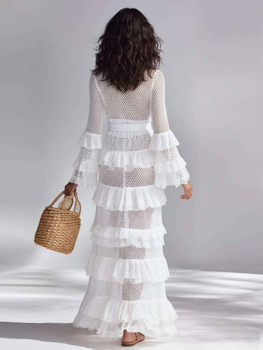 Freya - Cárdigan de Ganchillo Blanco Brillante para Mujer