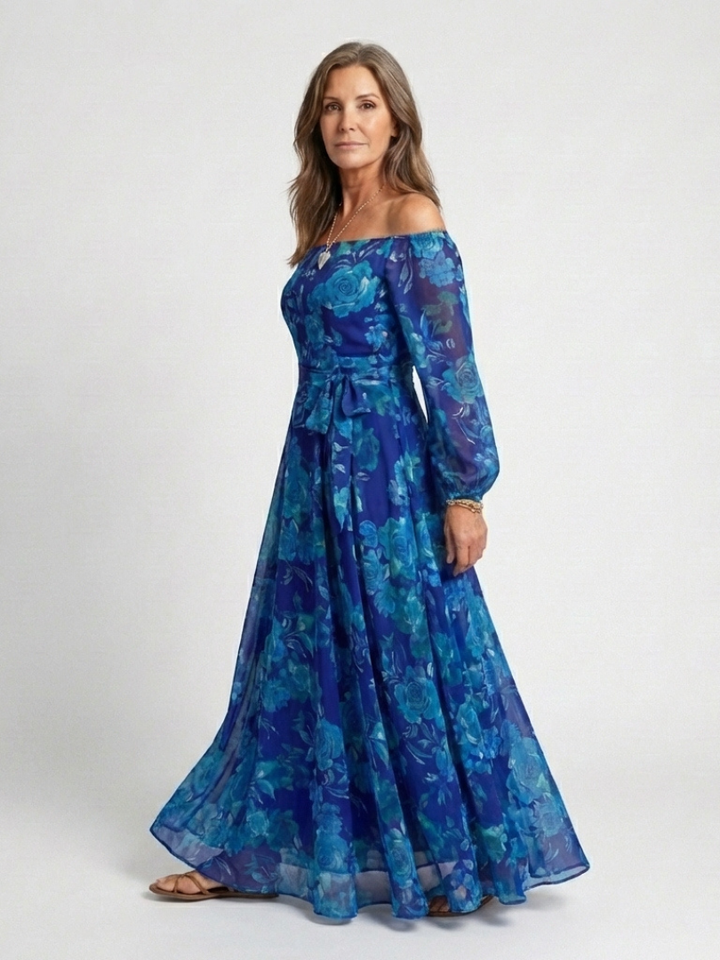 Aspen | Vestido maxi floral de hombros descubiertos