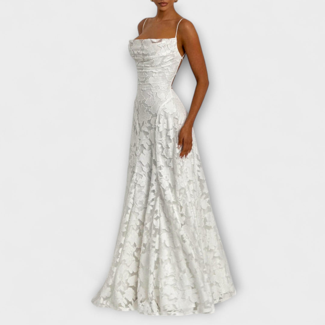 Emberly - vestido maxi elegante de tejido jacquard