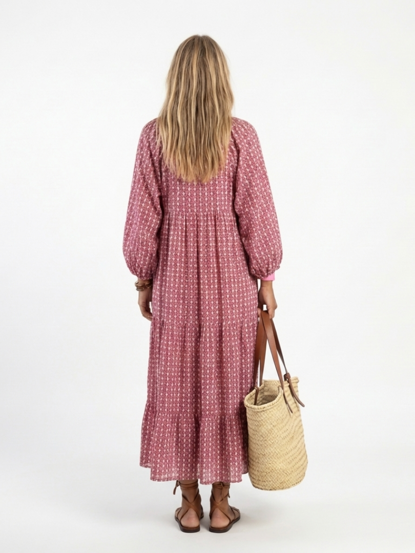 Arlette | Vestido Midi de Mangas Largas con Estampado Geométrico