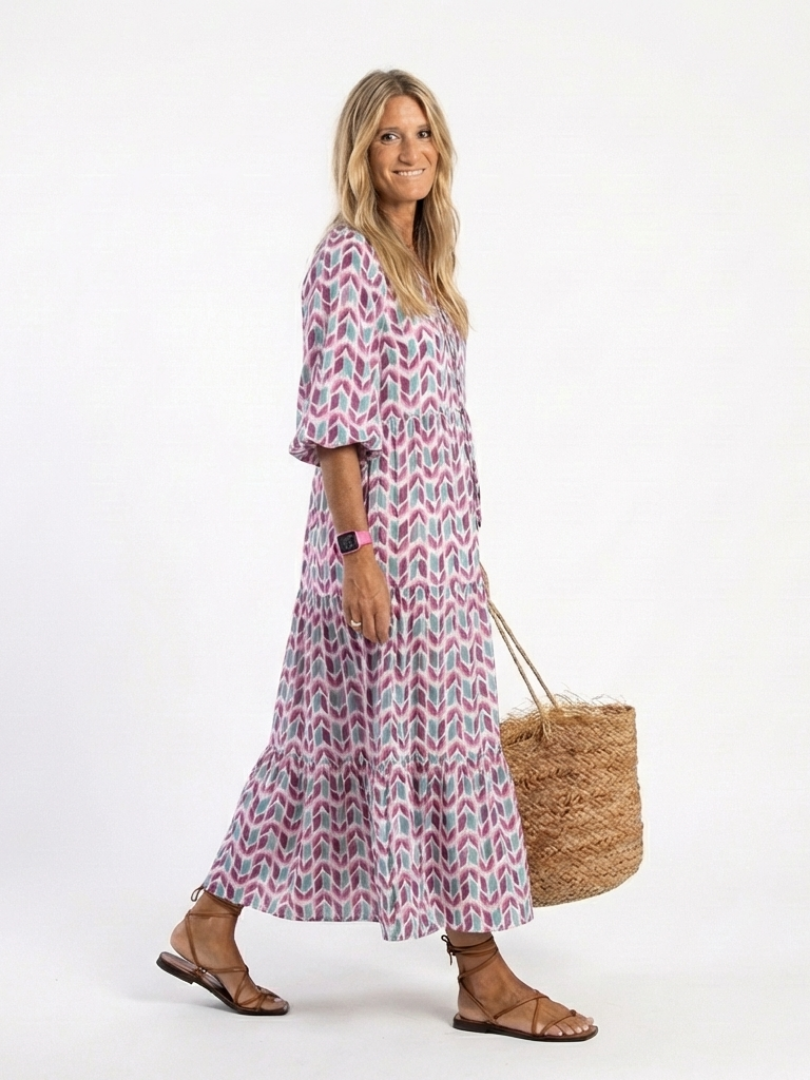 Mireya | Vestido Midi de Manga Larga con Diseño Geométrico