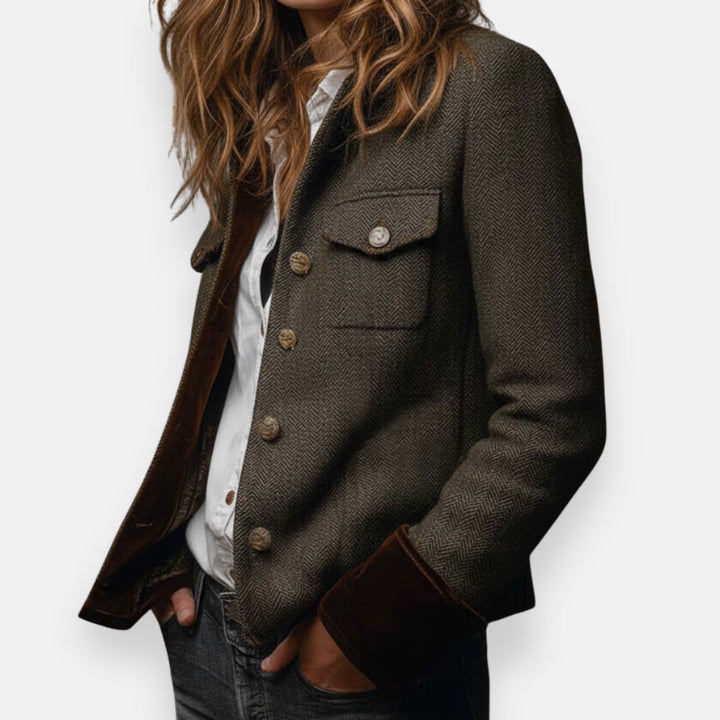 Corrie - Chaqueta de Tweed con Acabados de Terciopelo